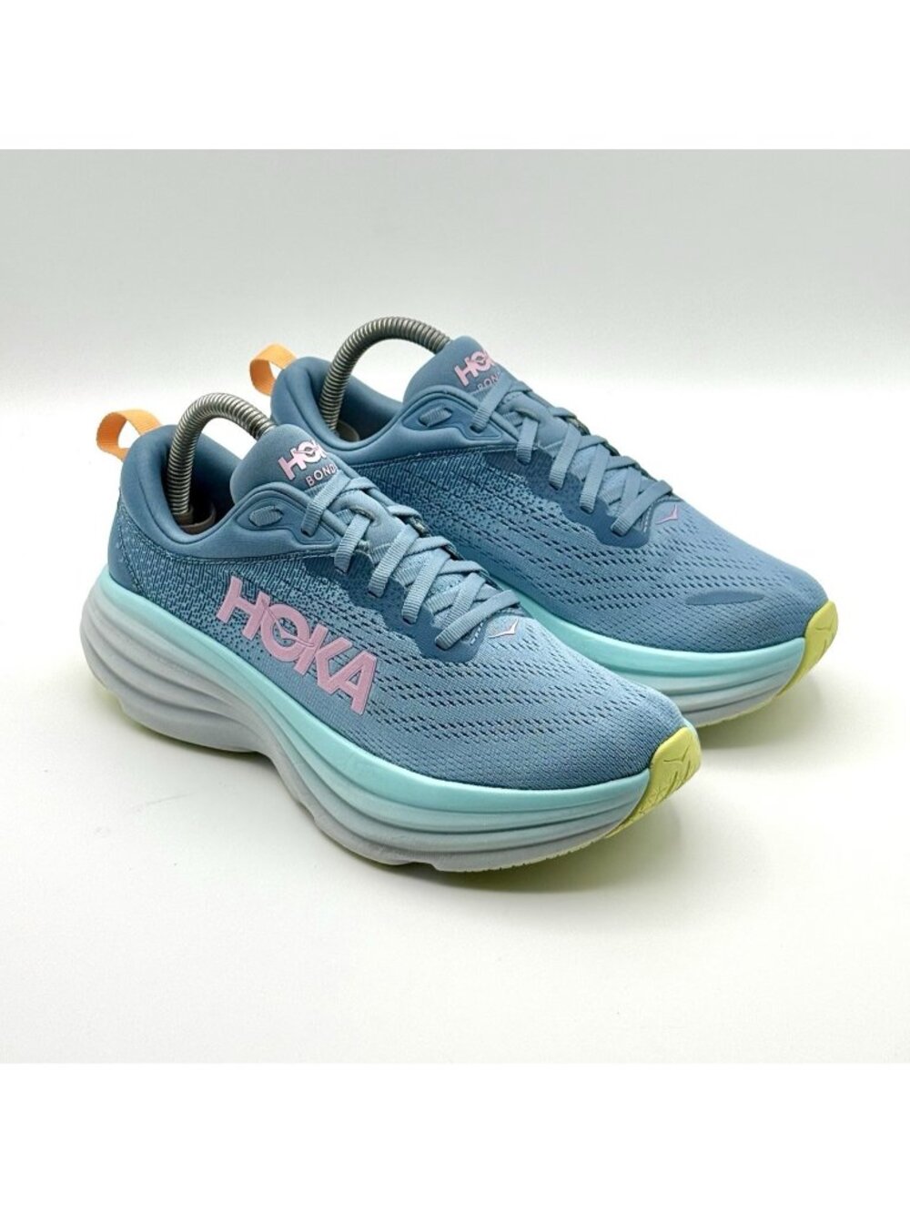 Hoka One One Bondi 8 REFLECTIVE Womens Size 8B Running Shoes Sneakers Blue/Pink